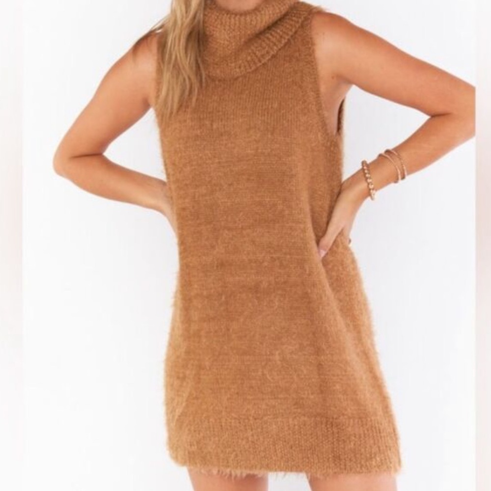 Show Me Your MUMU Fauna Cozy Tan Sleeveless Sweater Dress